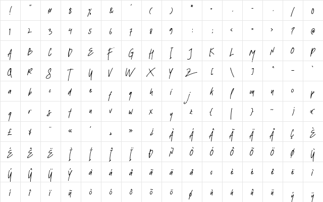 Strawline Regular  glyph index