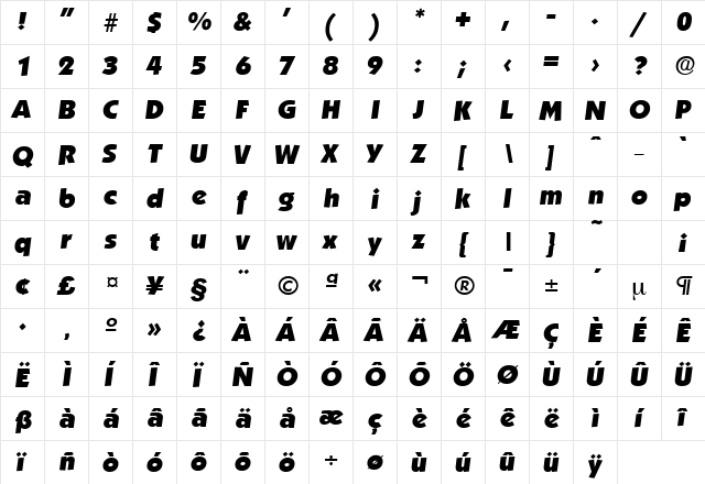 Koblenz-Serial-Heavy RegularItalic  glyph index