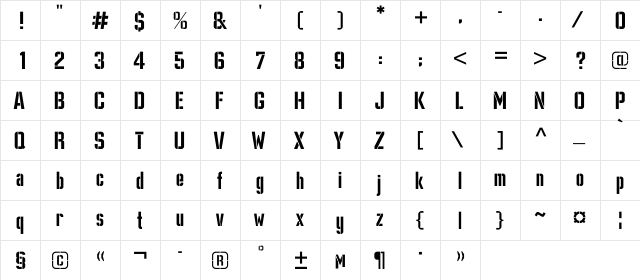 DangerC Regular  glyph index