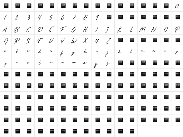Future Shock - Demo Regular  glyph index