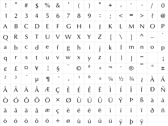 Optimum Regular  glyph index