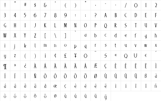 Luther Regular  glyph index