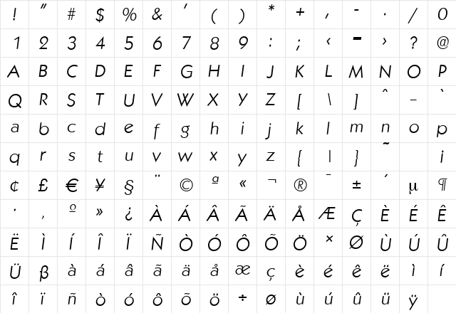 KoblenzSerial-Light Italic  glyph index