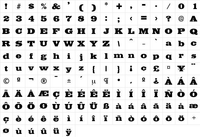 Iraklion Regular  glyph index