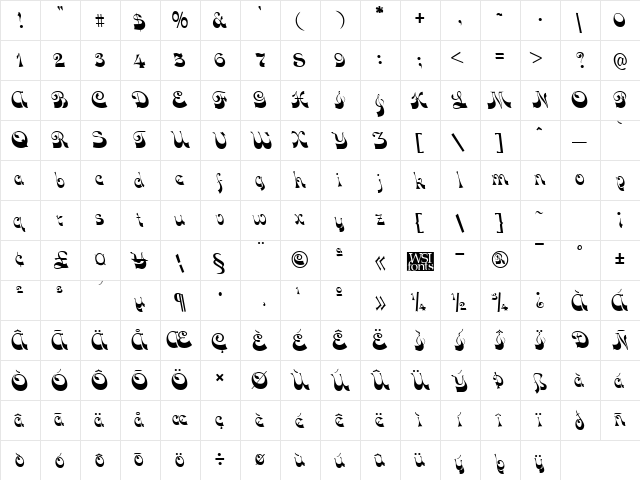 FunkyFace Regular  glyph index