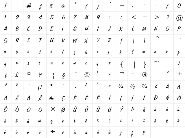 Jott 45 Normal  glyph index