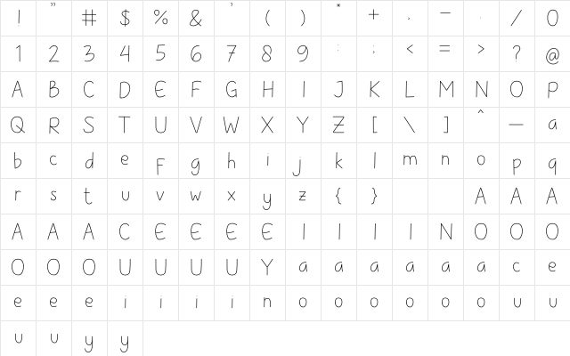 Childlet Light  glyph index