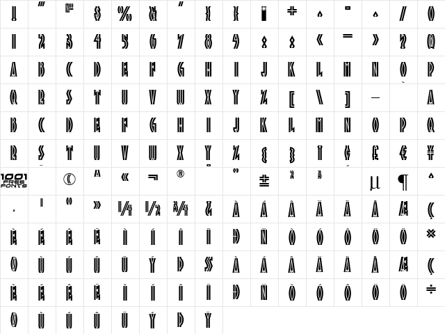 Tropicana NF Regular  glyph index