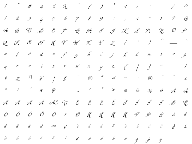 Christophs Quill ITC Std Bold  glyph index