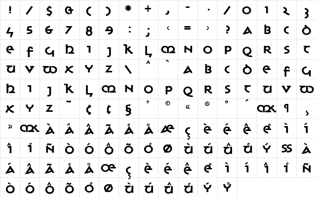 AIUnciTronicaBlack Regular  glyph index