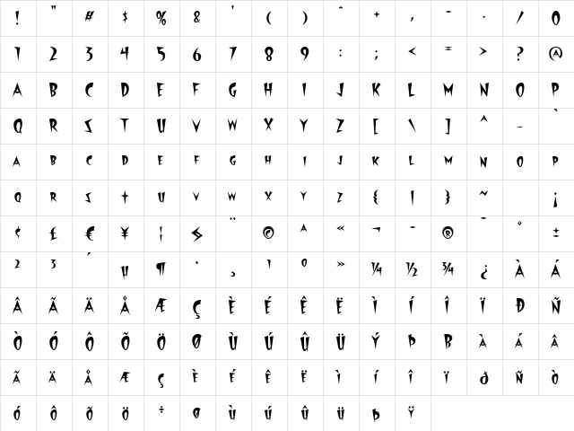 Starburst Lanes Regular  glyph index