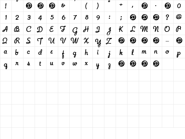 CryingTime Regular  glyph index