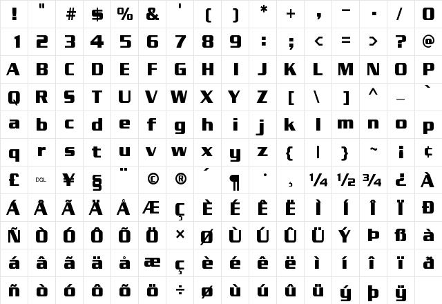 Enter Sansman 1. Bold  glyph index