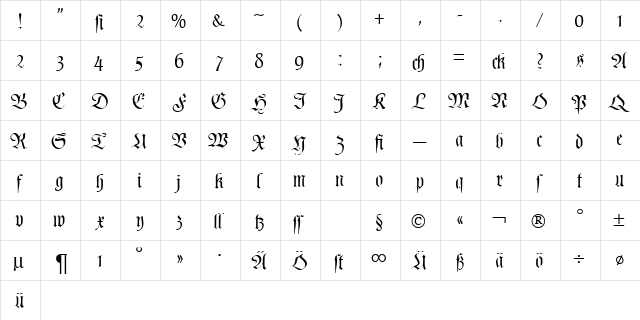 PoemFraktur Regular  glyph index