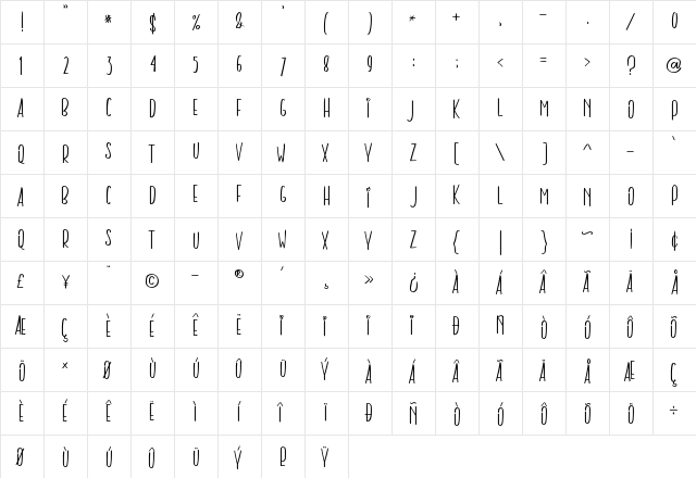 BIG SHINE Regular  glyph index