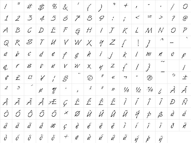 DTCVanDijkM32 Regular  glyph index