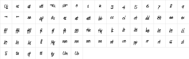 Amienne Ligatures Bold  glyph index