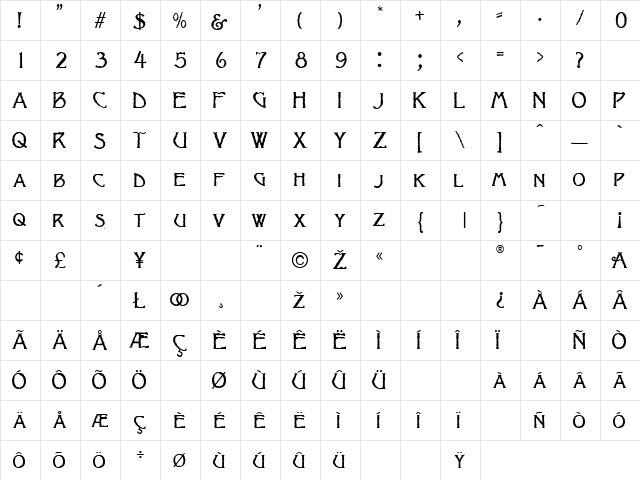 Jagged Light  glyph index