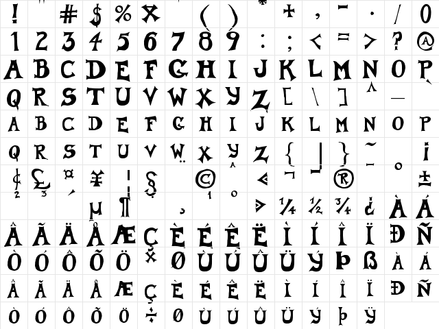 Anfalas Regular  glyph index