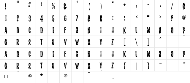 Starshine MF Regular  glyph index