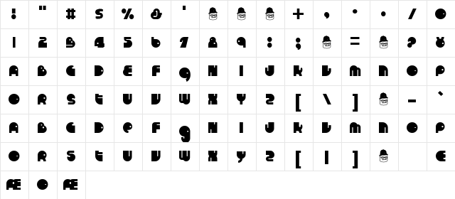 RunTron 1983 Regular  glyph index