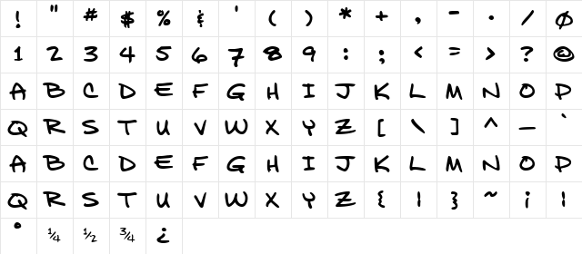 Bill Bold  glyph index