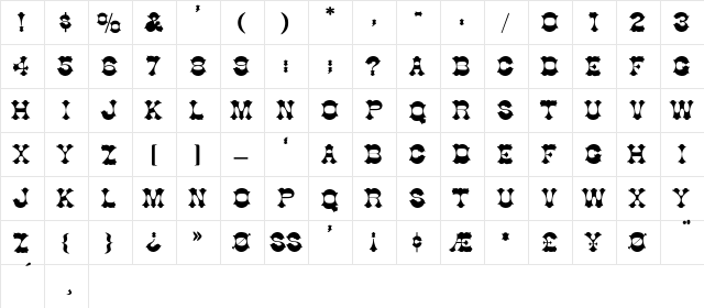 Cottonwood-Thin Regular  glyph index