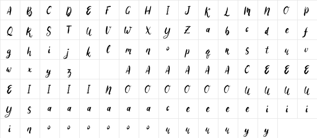 Bigarus Regular  glyph index