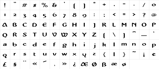 Abbey-Medium Extended Regular  glyph index
