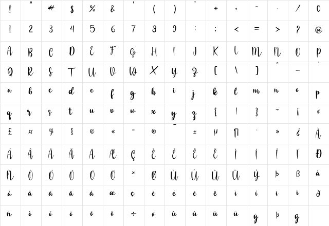 heelenia Regular  glyph index