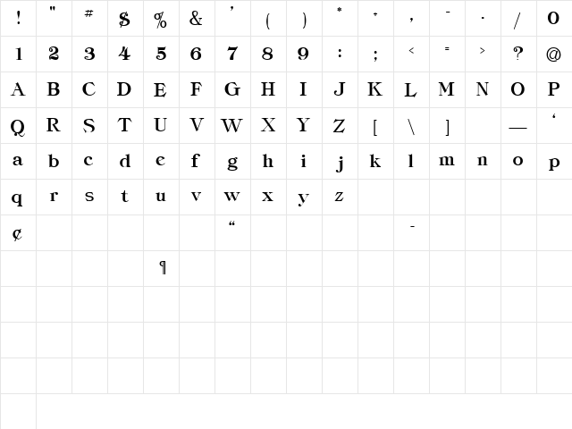 PreposSSK Regular  glyph index