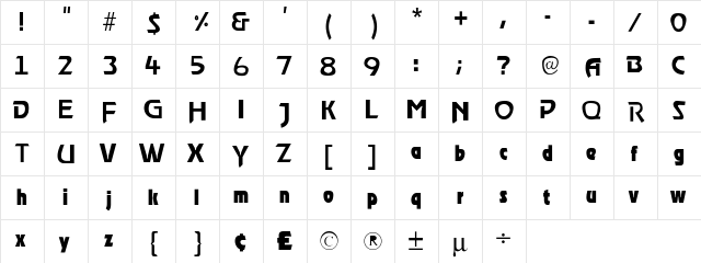 Berton Thin Regular  glyph index