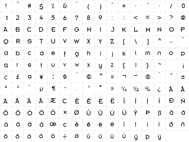 KernelLightAlternateSSK Regular  glyph index