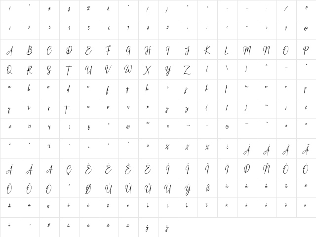 White Systemattic Regular  glyph index