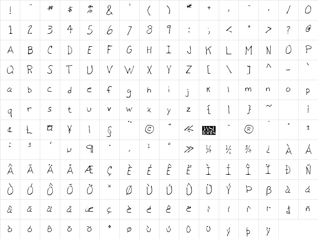 DentonsHand Regular  glyph index