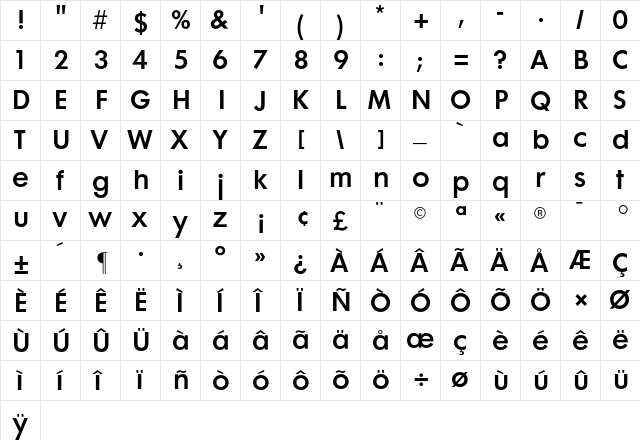 Futura Maxi CG Demi Regular  glyph index