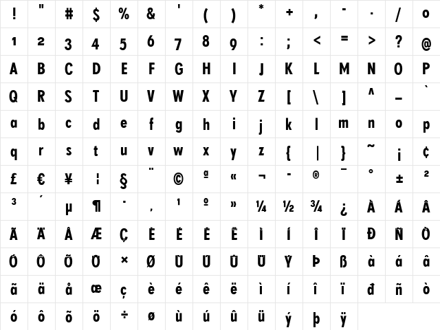 SuperGroteskC Regular  glyph index