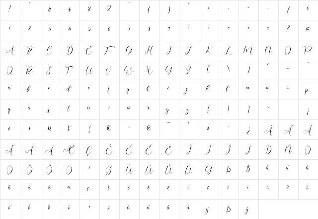 Bianca Regular  glyph index