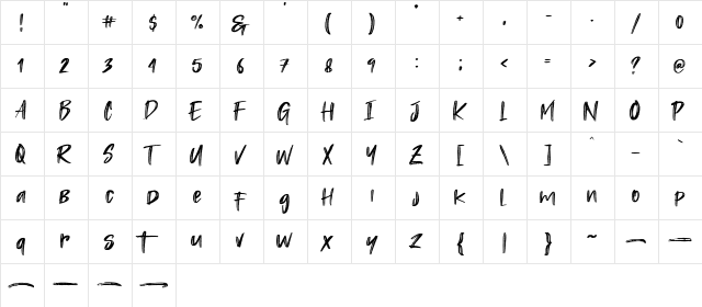 Rastazm Regular  glyph index