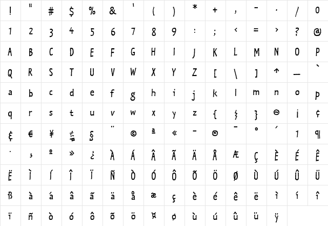 Kosmik Web Regular  glyph index