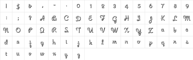 NoodleShaded Regular  glyph index