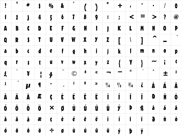 OutbackITC TT Regular  glyph index