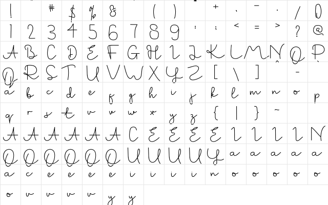 Heigh Lovely Regular  glyph index