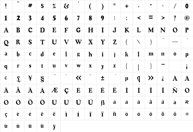 BeaconSSK Regular  glyph index