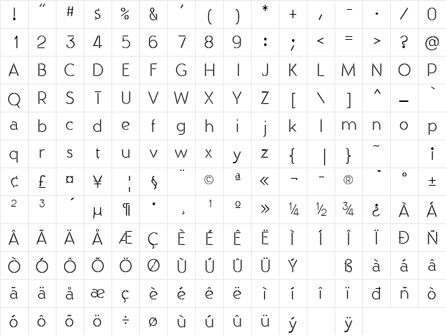 AndrewAndyStencil Regular  glyph index