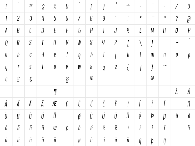 MedThinItalic Regular  glyph index