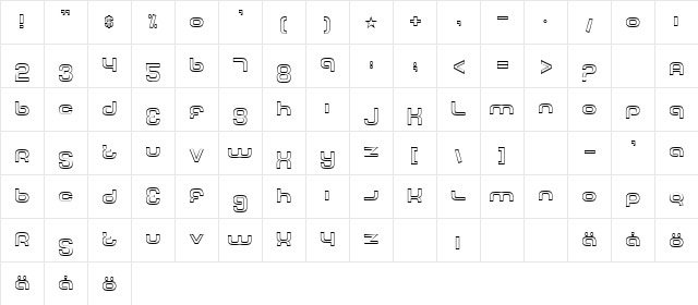 Tech Font Outline Regular  glyph index
