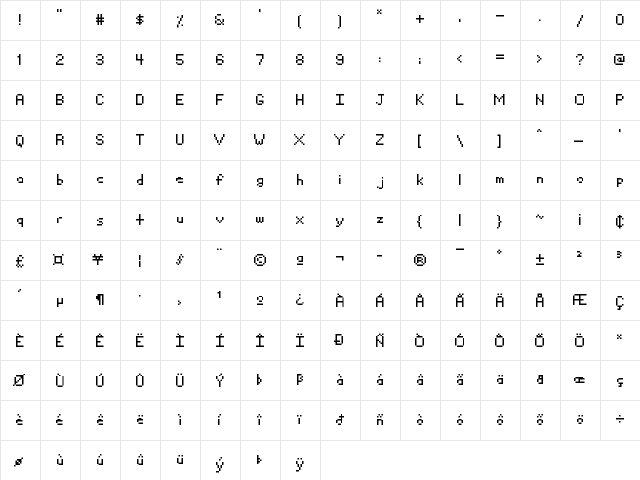 AtAt Pixel Regular  glyph index