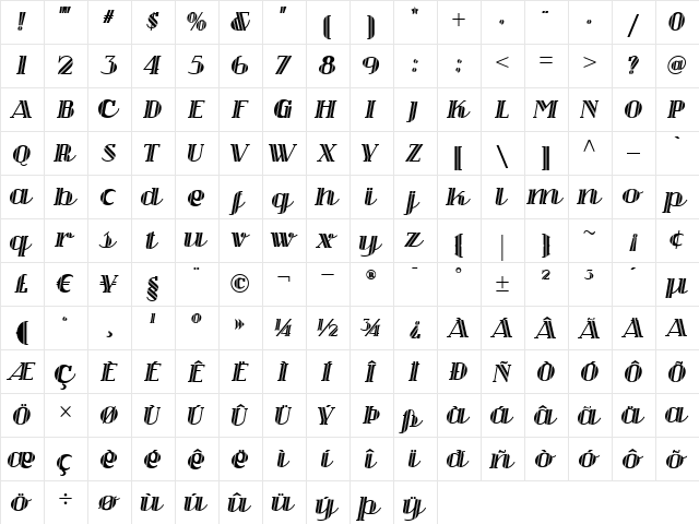 Cine Miroir NF Regular  glyph index