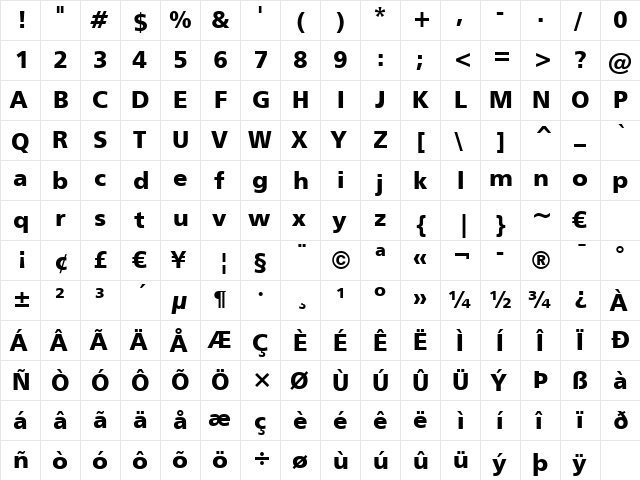 Humnst777 Blk BT Black  glyph index